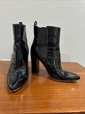 Vince Camuto Black Patent Pointed-Toe Chelsea Ankle Boots